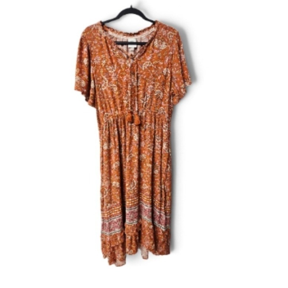Knox Rose Maxi Dress Large Short Sleeve Boho Floral Tassel Boho Cottagecore Chic